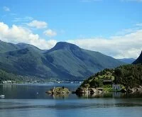 Norwegian Geography - Houses along an arm of the Geirangerfjord